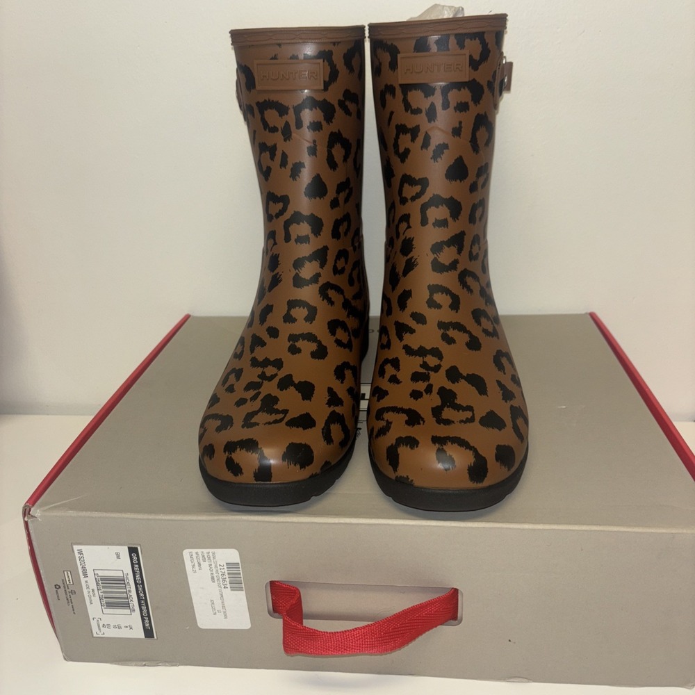 Hunter Brown Leopard Print Rain Boots
